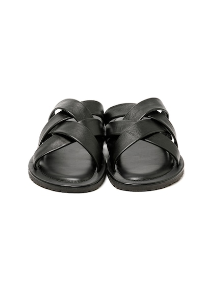 Black Terlik Erkek M7727 The Sandals Factory Leather Upper Sandals Siyah