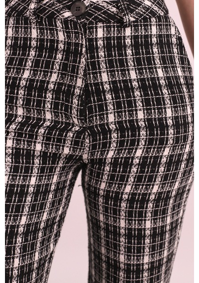 Armonika Kadın Siyah Ekose Desen Yüksek Bel Bol Paça Pantolon Arm-26k136040