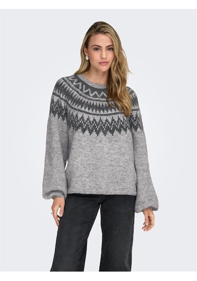 Only Onlreykja Ls O-neck Knt Kadın Gri Kazak - 15353221 Gri