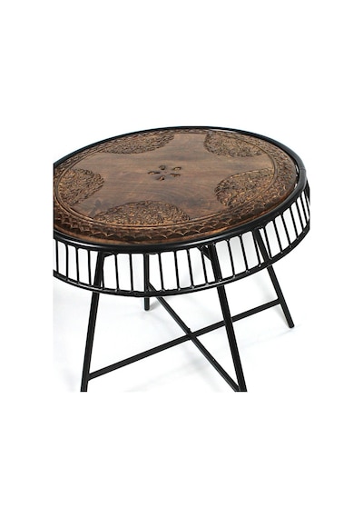 Ahşap Oymalı Yuvarlak Orta Sehpa 64x64x61 Cm. Kna561-2