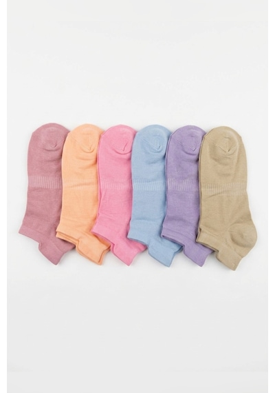 Mataş 6'lı Paket Kadın Bambu Patik Çorap Dikişsiz Burun Pastel Renkler Bilek Çorap 36-40 Çok Renkli