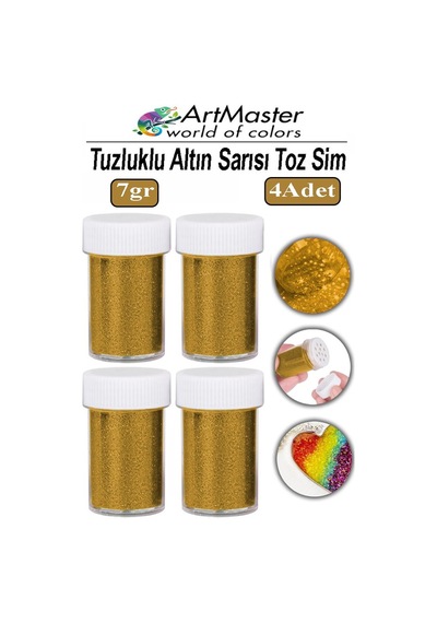 Toz Sim Altın Sarı 4 Adet 7 Gr Tuzluklu Etkinlik Ders Okul Slime Dekorasyon Renkli Toz Sim Dekor Süsleme
