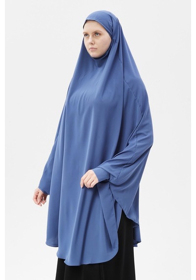 Altobeh Kadın Tesettür Medine İpeği Çarşaf Üstü Peçeli Sufle Hijab Koyu Kot