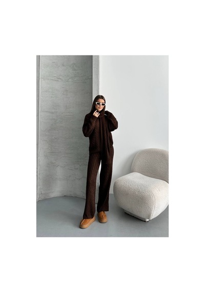 Asur Boutique Asur Butik Kadın Atkılı Triko Standart Beden Takım 38-42 Kahverengi