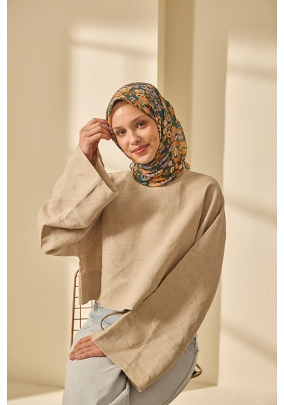 Silk Home Mine Desen Soft Pamuk Eşarp Yeşil Turuncu