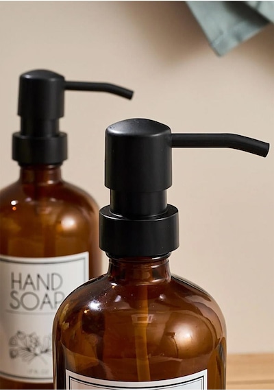 Lozione 2 Li Mutfak Sıvı Sabunluk Seti - Bambu Stantlı Sıvı Sabunluk Takımı - 2x500 Ml, Siyah Amber Amber