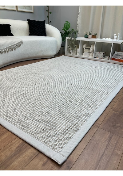 Saraz Halı Kumaş Bordür Gri Bukle Antrasit Bordür Halı Salon Koridor Mutfak Çocuk Odası Halısı Kilim S267 Bej - Krem