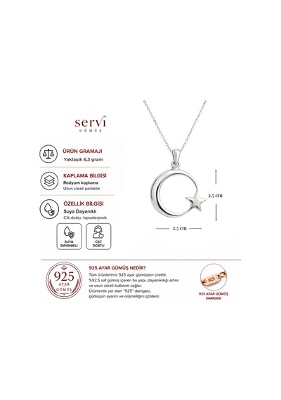 Servi 925 Ayar Gümüş Ay Yıldız Kolye-363