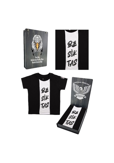 Beşiktaş Lisanslı Siyah Bebek T-shirt Hediyelik Ahşap Kutulu Beyaz