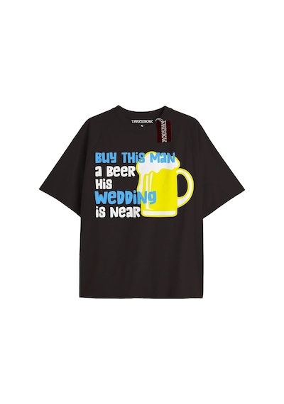 Buyt His Beer Unisex Oversize Yazılı Tshirt Siyah Siyah