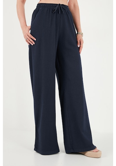 Lela Pamuklu Relaxed Fit Yüksek Bel Geniş Paça Pantolon Bayan Pantolon 668yp5559 Lacivert