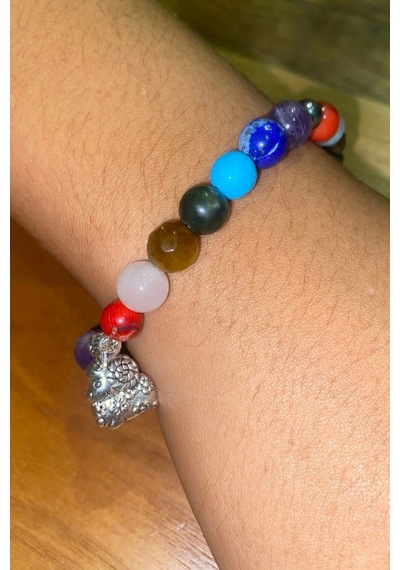 Çin Takvimi Burçları Çharm 7 Çakra Doğal Taş Bileklik Hand Made El İşi Feng Shui Ejderha Yılı Koruyucu Hayvan Keçi Goat Objeli Çok Renkli