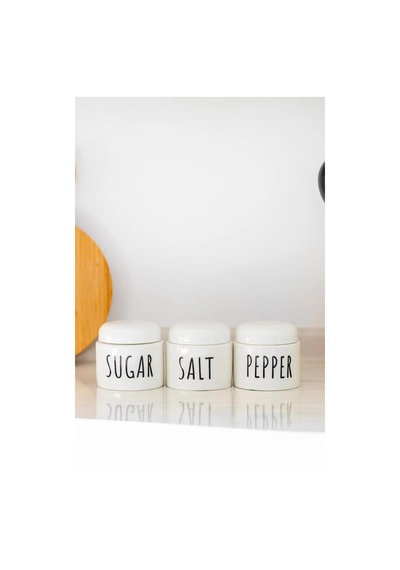 3 Lü Seramik Baharat Seti Beyaz 350 Ml Beyaz