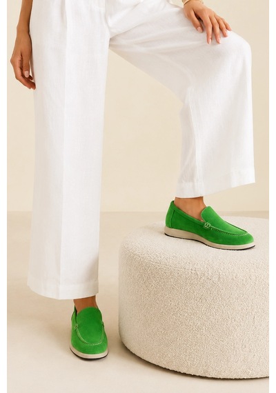 Sovenso Evolve Hakiki Deri Yeşil Süet Loafer