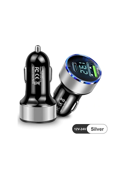 Silver Araç İçi Usb 3.0 Type C Soketli Çakmaklık Güç Adaptörü Tüm Cihazlar 12v-24v