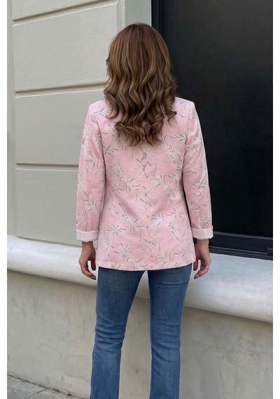 Armonika Kadın Pembe Desenli Tek Düğme Ceket Arm-26y001104