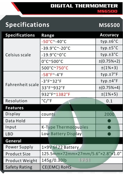 Mastech Ms6500 Dijital Termometre