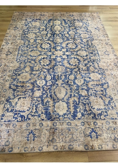 Çam Halı Anatolia 32-045 Etnik Eskitme Desenli Dokuma Tabanlı Yıkanabilir Şönil Salon Ve Oda Halısı Lacivert