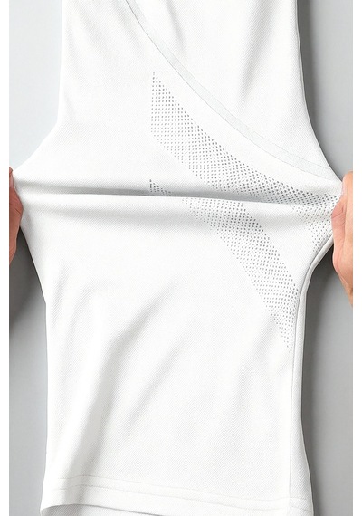 Genius Store Erkek Spor Tişört Antreman Gym Polyester Erkek Sporcu T-shirt Şeritli-tişört Beyaz
