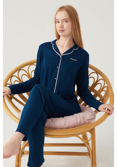 Pierre Cardin 8768 Önden Düğmeli Kadın Pijama Takım Uzay Lacivert