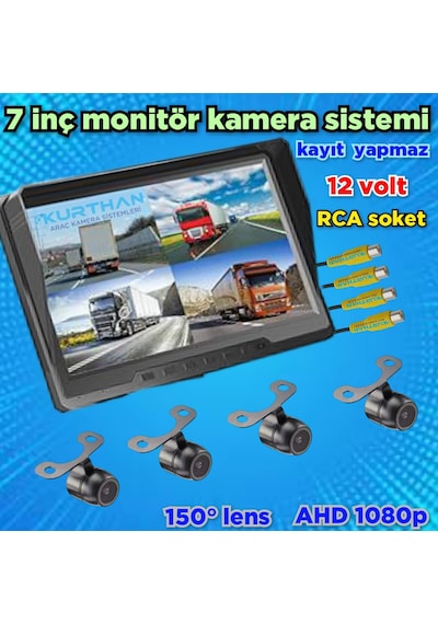Kayıtsız 7 İnç Ekran 4 Adet Ahd 1080p Kamera Seti 12 Volt