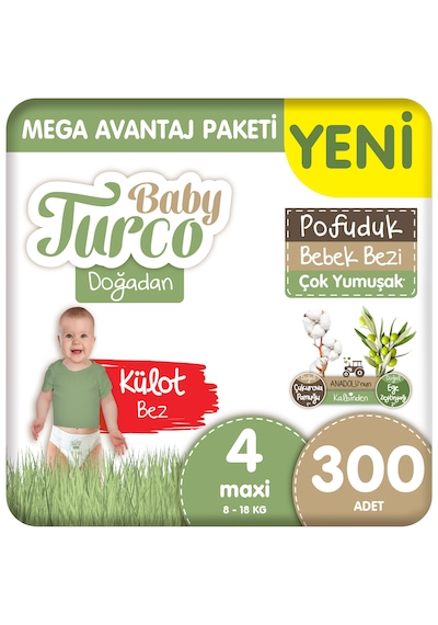 Baby Turco Doğadan Mega Avantaj Paketi Pofuduk Külot Bez 4 Numara Maxi 300 Adet
