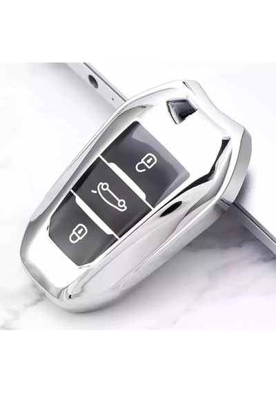 Autohan Keys Peugeot Anahtar Koruma Kılıfı, 208 308 508 2008 3008 5008 Rifter Modelleri İçin, Sustasız, Krom-siyah