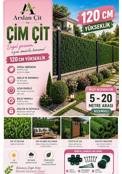 Tr Çim Çit Yapay Örgülü Bahçe Teli Yeşil 120 Cm X 11 Mt Diğer