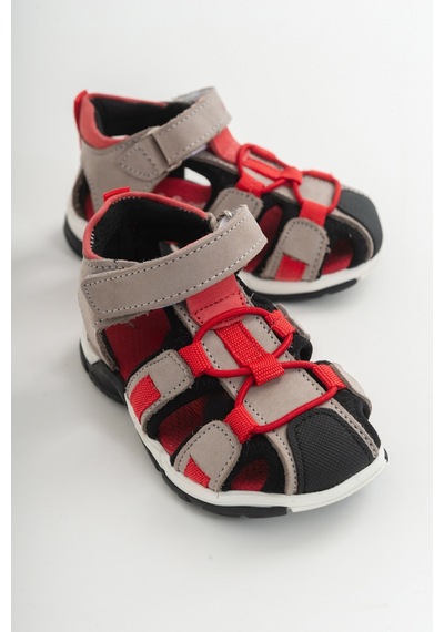 Mnpc Unisex Gri-Kırmızı Deri Ortopedik Outdoor Çocuk Sandale (531051759) Çok  Renkli
