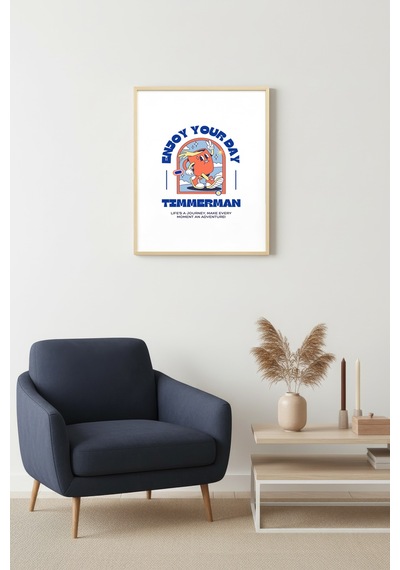 Doğal Ahşap Çerçeveli Retro Pop Art Tablo - Enjoy Your Day Motivasyon Huhu2503