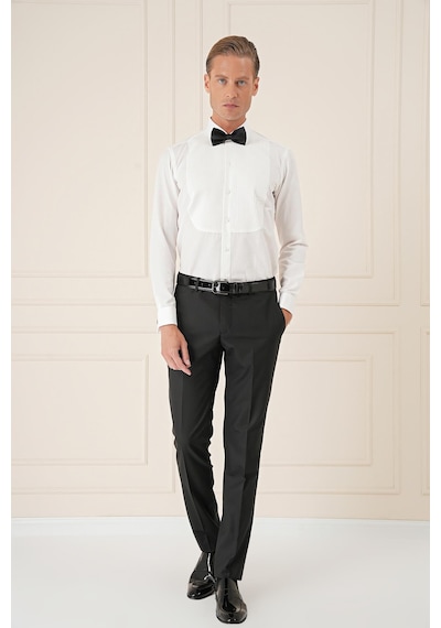 Efor Slim Fit Duble Manşet Klasik Yaka Piliseli Beyaz Damatlık Smokin Gömlek Gk 732 Krem