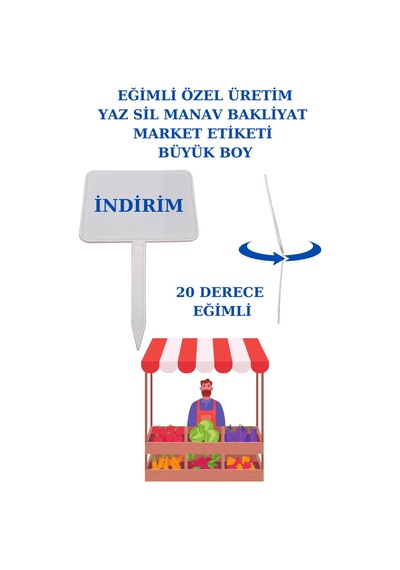 Yaz Sil Büyük Boy Açılı Sapla Bakliyat Etiketliği 20 Adet Manav Pazarcı Diğer
