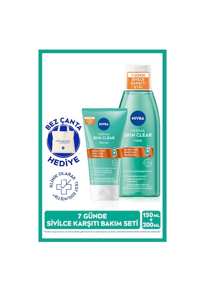 NIVEA Derma Skin Clear Sivilce Karşıtı Peeling 150 ML + Tonik 200 ML + Bez Çanta