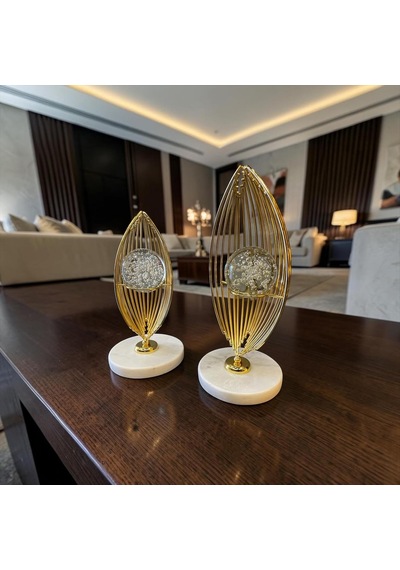 Tr Elegant Gold Metal Biblo Mermer Tabanlı Şık Ev Dekorasyonu Genel