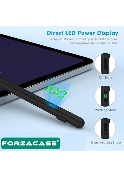 Forzacase Apple Uyumlu iOS Android Tablet Ve Telefonlar İle Led Göstergeli Dokunmatik Kalem Siyah - Fc1161 Siyah