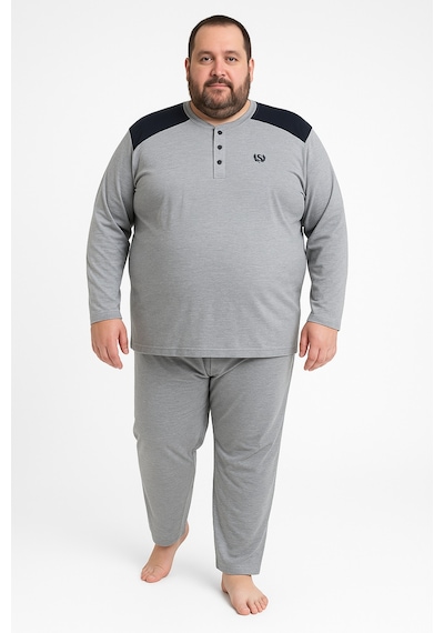 Mutlu City Erkek Yüksek Kalite İnterlok Penye Büyük Beden Pijama Takımı 18540 Açık Gri