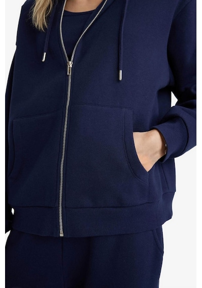 Defacto Relax Fit Kapüşonlu Basic Düz Kalın Fermuarlı Sweatshirt C1809ax25aunv251 Lacivert