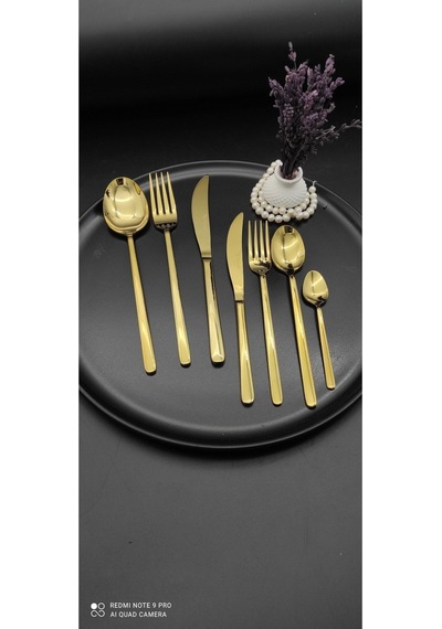 Lilyum 36 Parça Titanyum Gold Çatal  Kaşık Bıçak Seti Gold