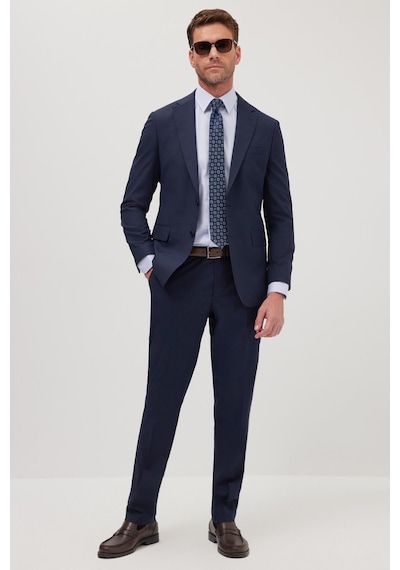 Tudors Erkek Slim Fit Mono Yaka Likralı Esnek Kumaş Lacivert Takım Elbise-41302
