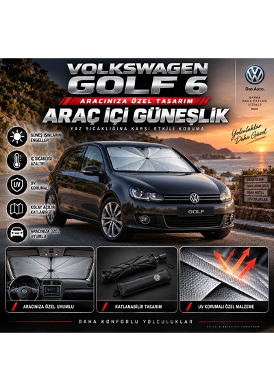 Volksvogen Golf 6 Araç Ön Cam Güneşliği Katlanabilir Şemsiye Oto Güneşlik Uv Korumalı Gölgelik Araba Oto Şemsiyesi