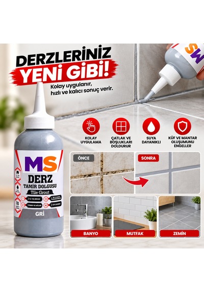 2 Adet Gri Renk Hazır Derz Arası Tamir Dolgusu 220 Gr Fayans Seramik Yenileyici Yenileme Dolgu