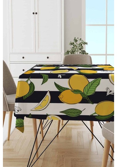 Sarı Limon Motifli Dokuma Leke Tutmaz Masa Örtüsü Mso124n11