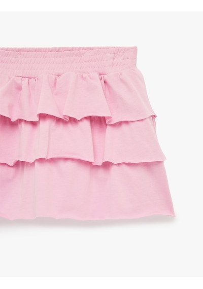 Koton Katlı Volanlı Rahat Kalıp Pamuklu Mini Spor Şort Etek Pembe 6sak40457nk Gül