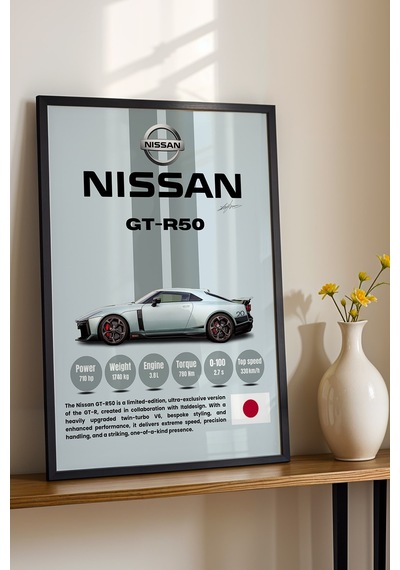 Nissan Gt-r50 Premium Spor Araba Çerçeveli Tablo - Teknik Özellikli Limited Edition Duvar Dekoru Siyah