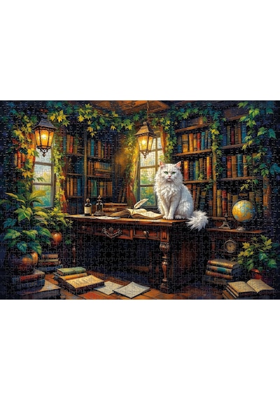 Nova Puzzle 1000 Parçalı Çalışma Masası Ve Beyaz Kedi Puzzle - 41214