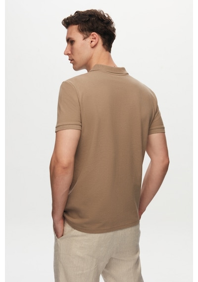 D's Damat Ds Damat Regular Fit Vizon Pike Dokulu %100 Pamuk Kıvrılmaz Polo Yaka Nakışlı T-shirt 4HC14ORT51000 Vizon