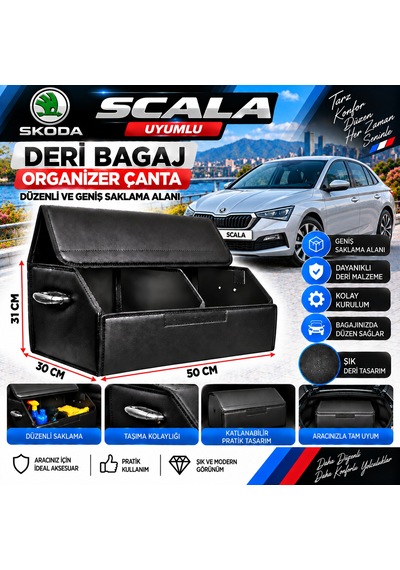 Skoda Scala Uyumlu Oto Bagaj Organizeri Deri Bagaj Kutu Çanta 1