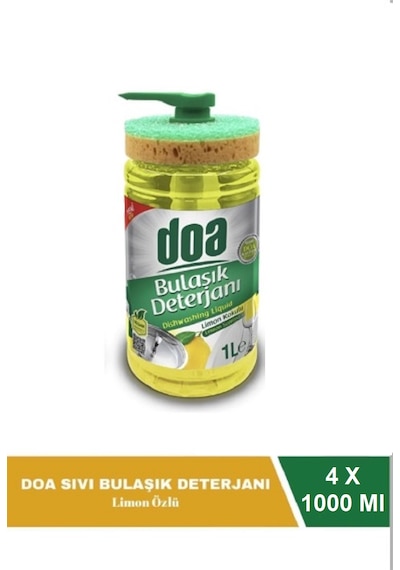 Doa Sıvı Bulaşık Deterjanı Limon Kokulu 1 Lt Süngerli X 4 Adet