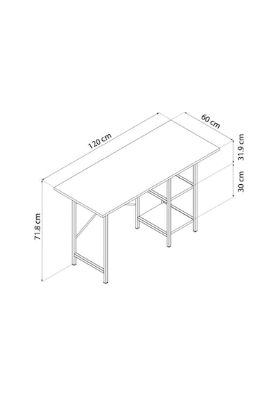 Metal Ayaklı 2 Raflı Çalışma Ofis  Masası Atlantik Çam 60x120 CM