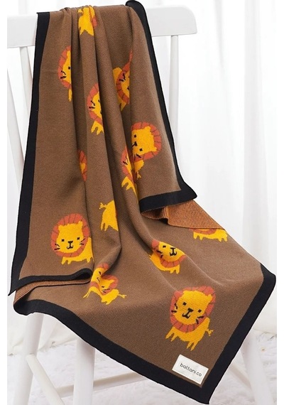 Kız Ve Erkek Bebek Için Triko Örgü Bebek Battaniyesi 85cm X85cm Kahve Aslancık Kahve Kahve